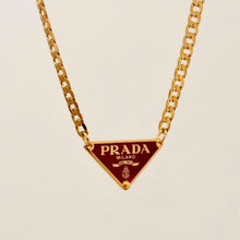 Load image into Gallery viewer, Authentic repurposed Prada 16” logo necklace - dark burgundy

