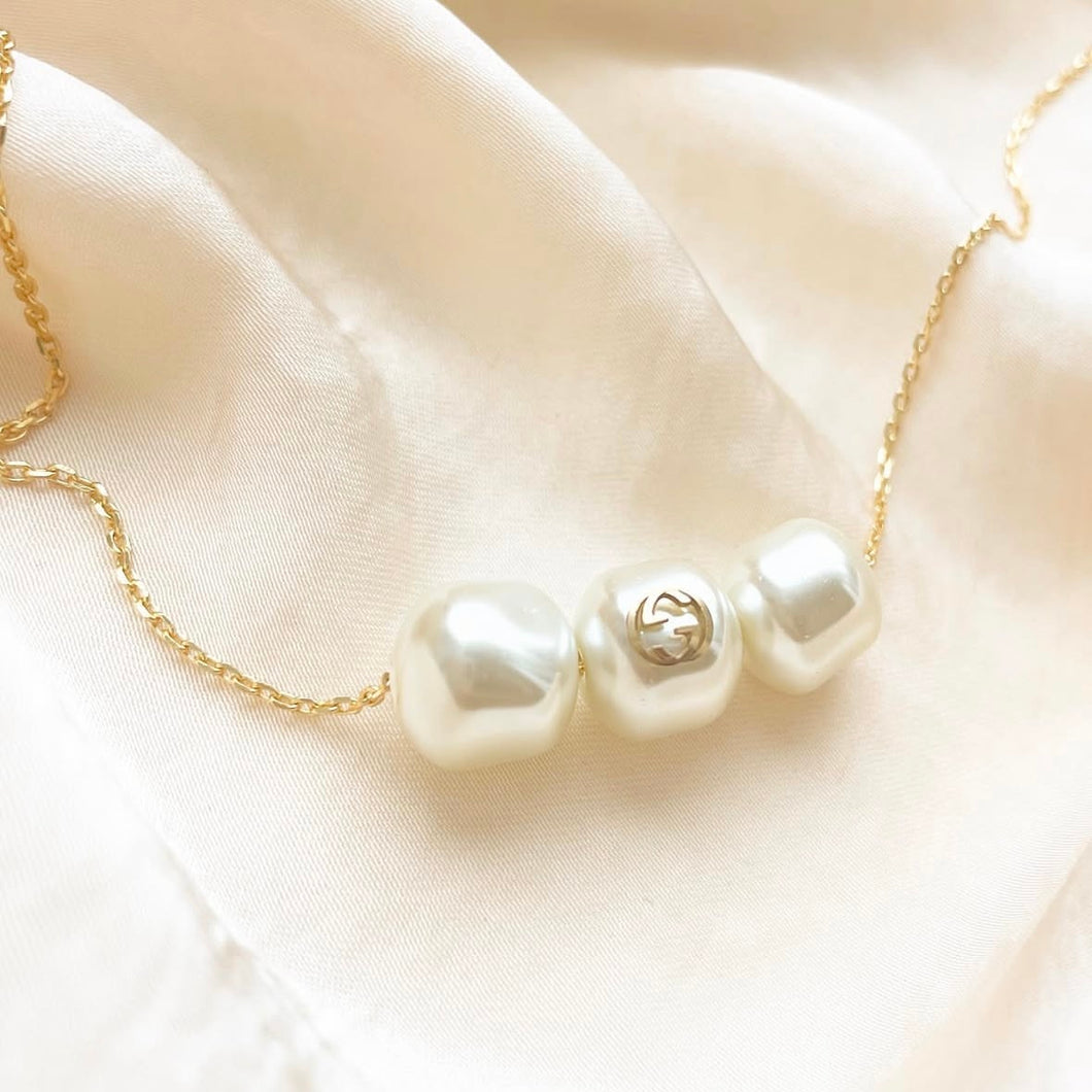 Authentic repurposed Gucci pearl logo necklace