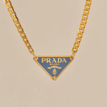 Load image into Gallery viewer, Authentic repurposed Prada 16” logo necklace - blue
