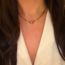 Load image into Gallery viewer, Authentic repurposed Prada 16” logo necklace - cherry red
