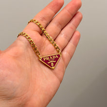 Load image into Gallery viewer, Authentic repurposed Prada 16” logo necklace - cherry red
