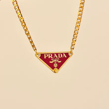 Load image into Gallery viewer, Authentic repurposed Prada 16” logo necklace - red larger size
