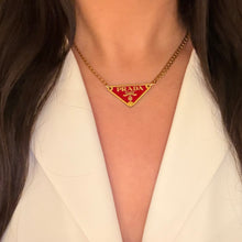 Load image into Gallery viewer, Authentic repurposed Prada 16” logo necklace - red larger size
