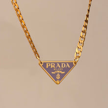 Load image into Gallery viewer, Authentic repurposed Prada 16” logo necklace - purple
