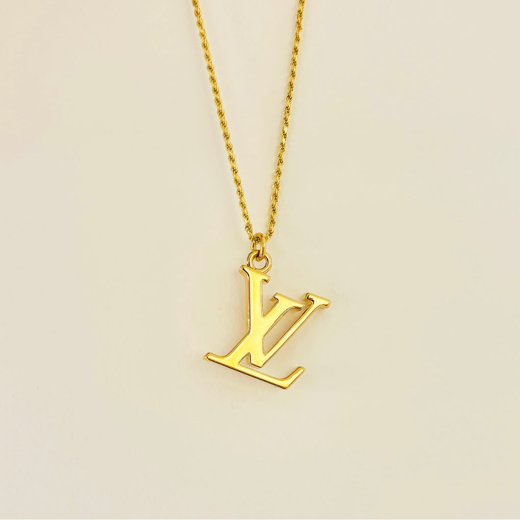 Authentic repurposed Louis Vuitton logo necklace