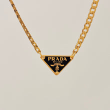 Load image into Gallery viewer, Authentic repurposed Prada 16” logo necklace - small black
