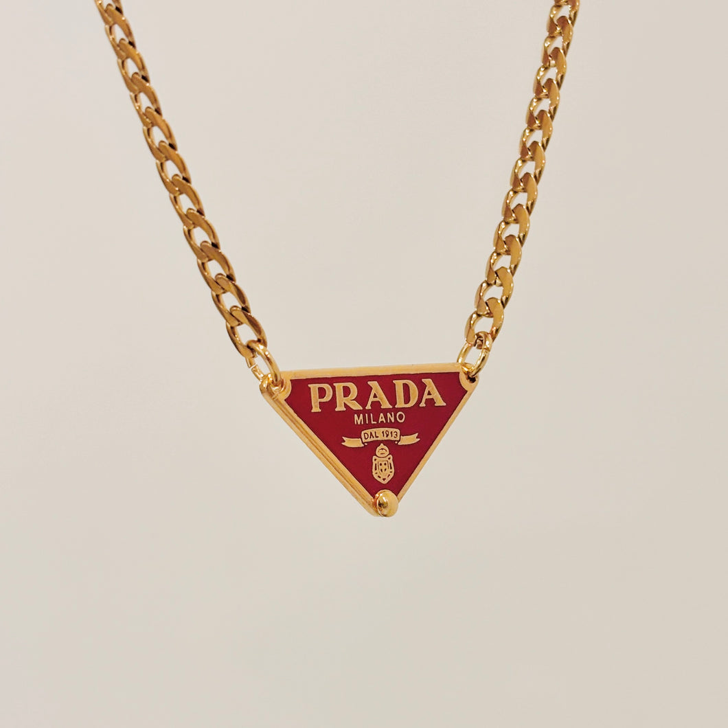 Authentic repurposed Prada 16” logo necklace