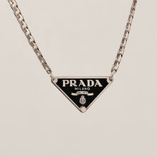 Load image into Gallery viewer, Authentic repurposed Prada 16” logo necklace - classic black silver PRE ORDER
