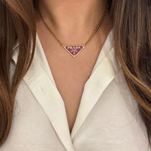 Load image into Gallery viewer, Authentic repurposed Prada 16” logo necklace - plum
