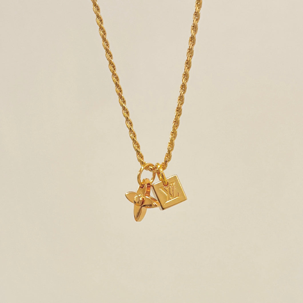 Authentic repurposed Louis Vuitton logo monogram necklace