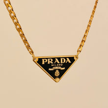 Load image into Gallery viewer, Authentic repurposed Prada 16” logo necklace - black larger size
